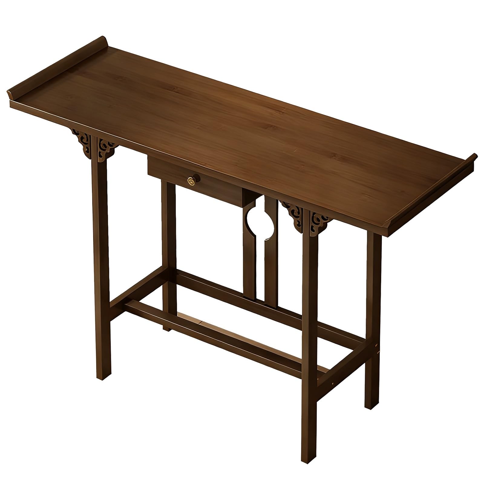 Mesa de entrada de bambú natural de 80 cm con cajón de almacenamiento para vestíbulo moderno