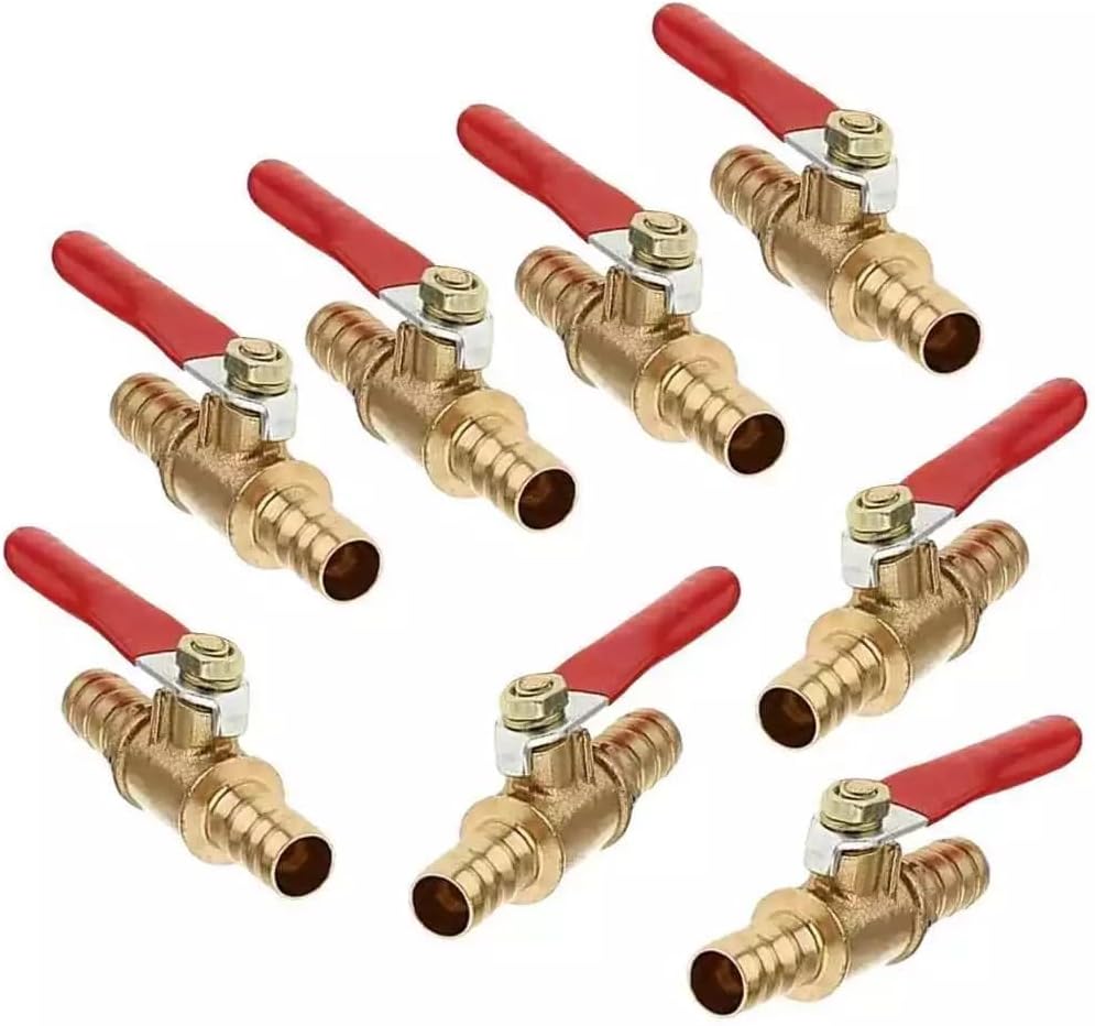 Car Repair 8Pcs 8mm Hose Barb Inline Water/Air Gas Fuel Line Shut-Off Brass Ball