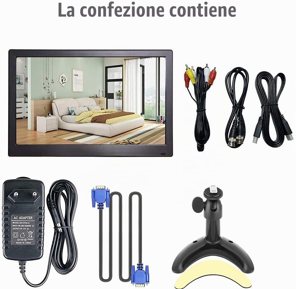 Portatile 11.6’ Monitor IPS HD 1920 * 1080P Plug and Play LED Monitor con VGA/BNC/HDMI/AV/USB/DC Ingresso per PC, Raspberry Pi, Security Camera