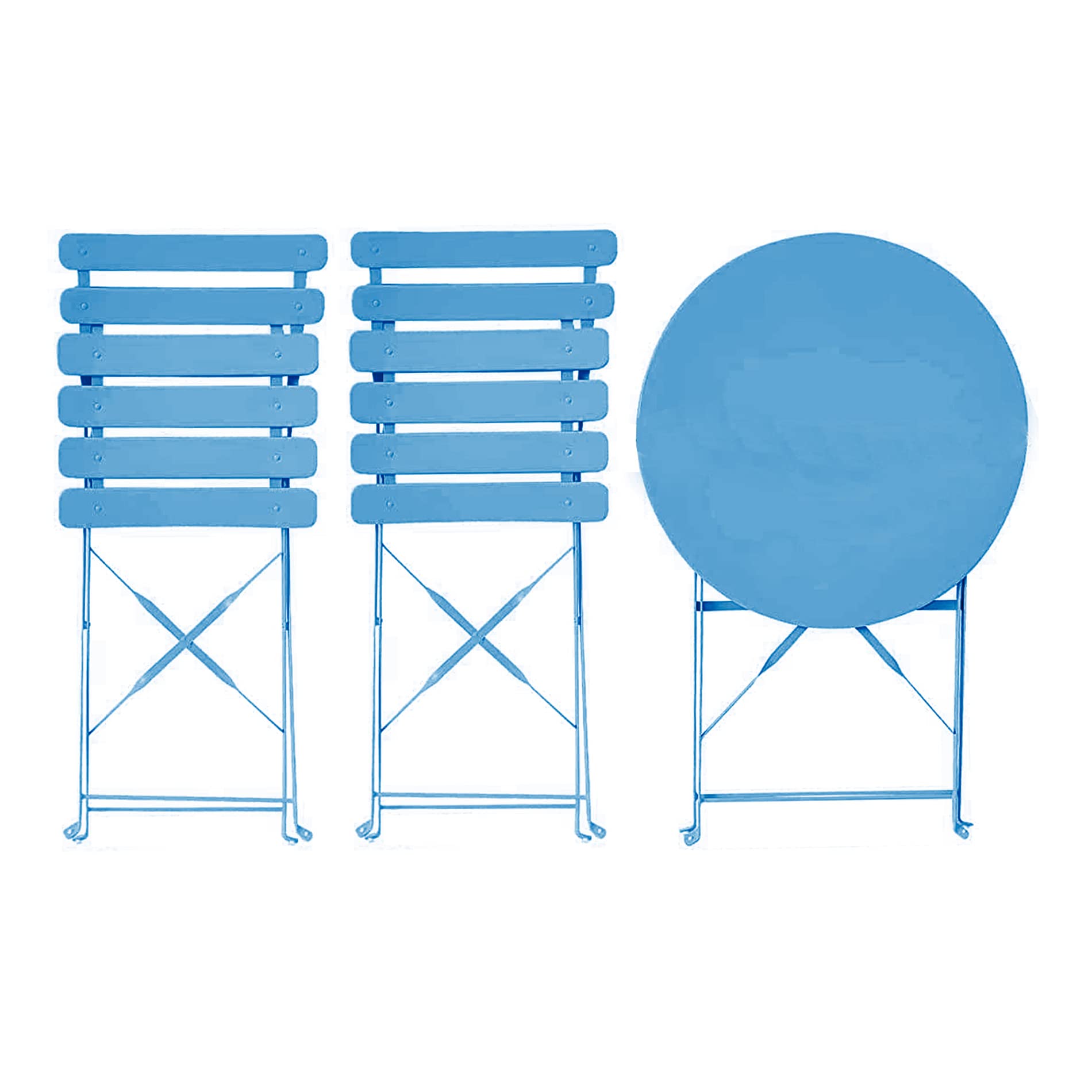Rebecca Mobili Set Bistro Tavolino con 2 Sedie da Balcone Azzurro Acciaio Antiruggine 71x60x60 cm