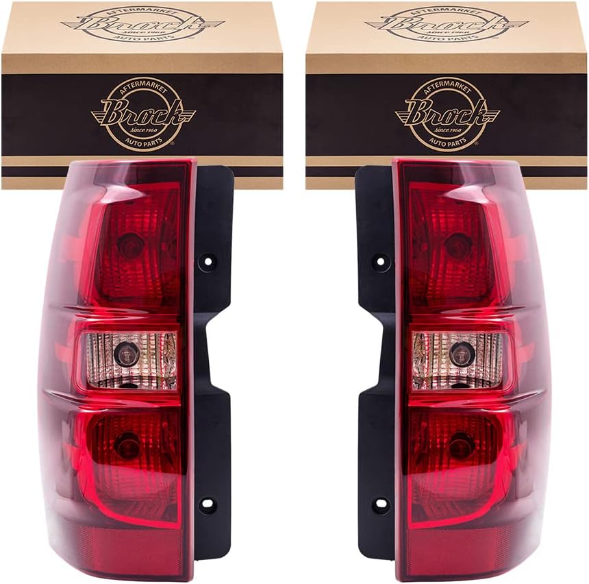 Brock Replacement Driver and Passenger Side Tail Light Assemblies without Hybrid Transmission Compatible with 2007-2014 Chevy Tahoe