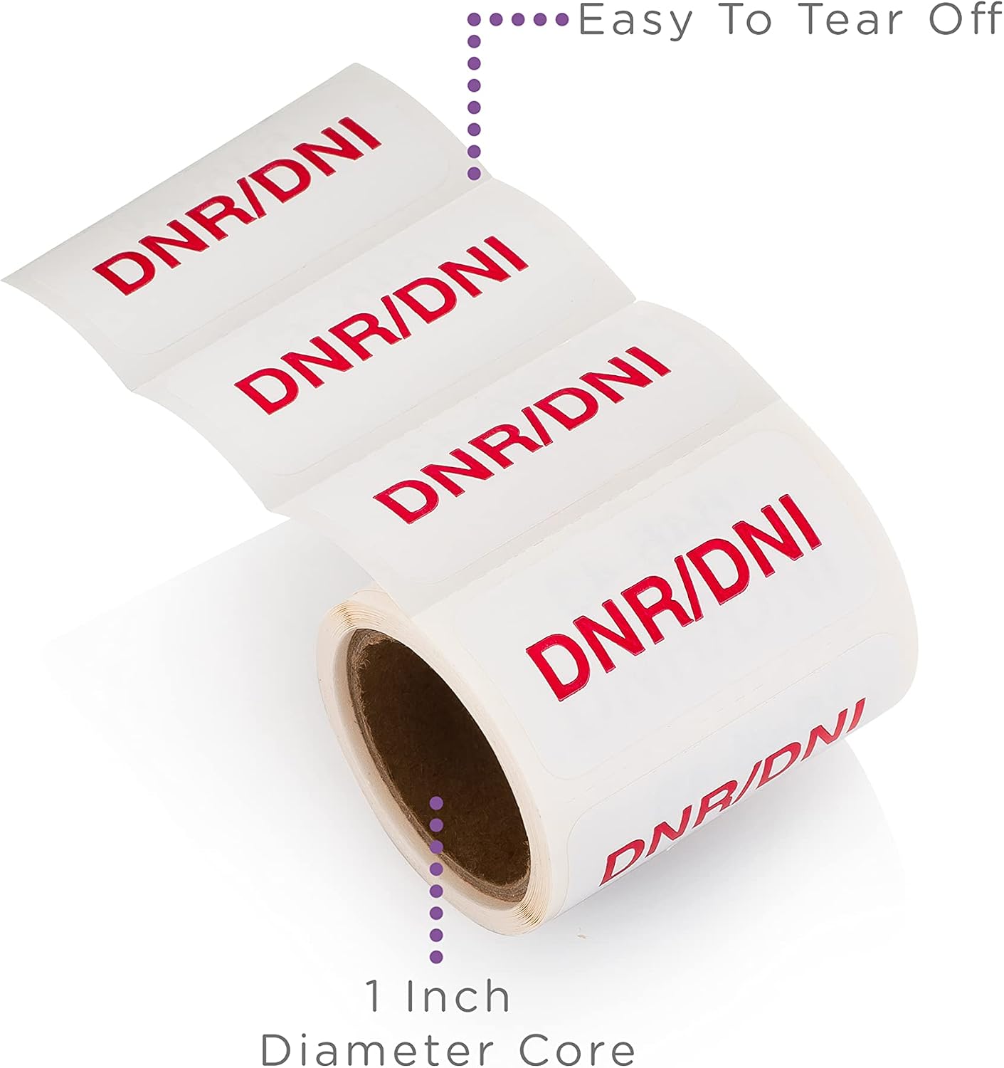 Carstens Medical Stickers – DNR/DNI Alert and Instruction Labels for Medical Charts, White and Red, Roll of 100 Patient Chart Labels, W1.5" x H.75"