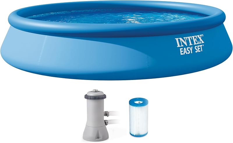 INTEX 28157EH Juego de pileta inflable Easy Set de 15 pies x 33 pulgadas, incluye bomba de filtro de cartucho de 530 GPH, material resistente a pinchazos, capacidad de 2587 galones, profundidad de agua de 26 pulgadas