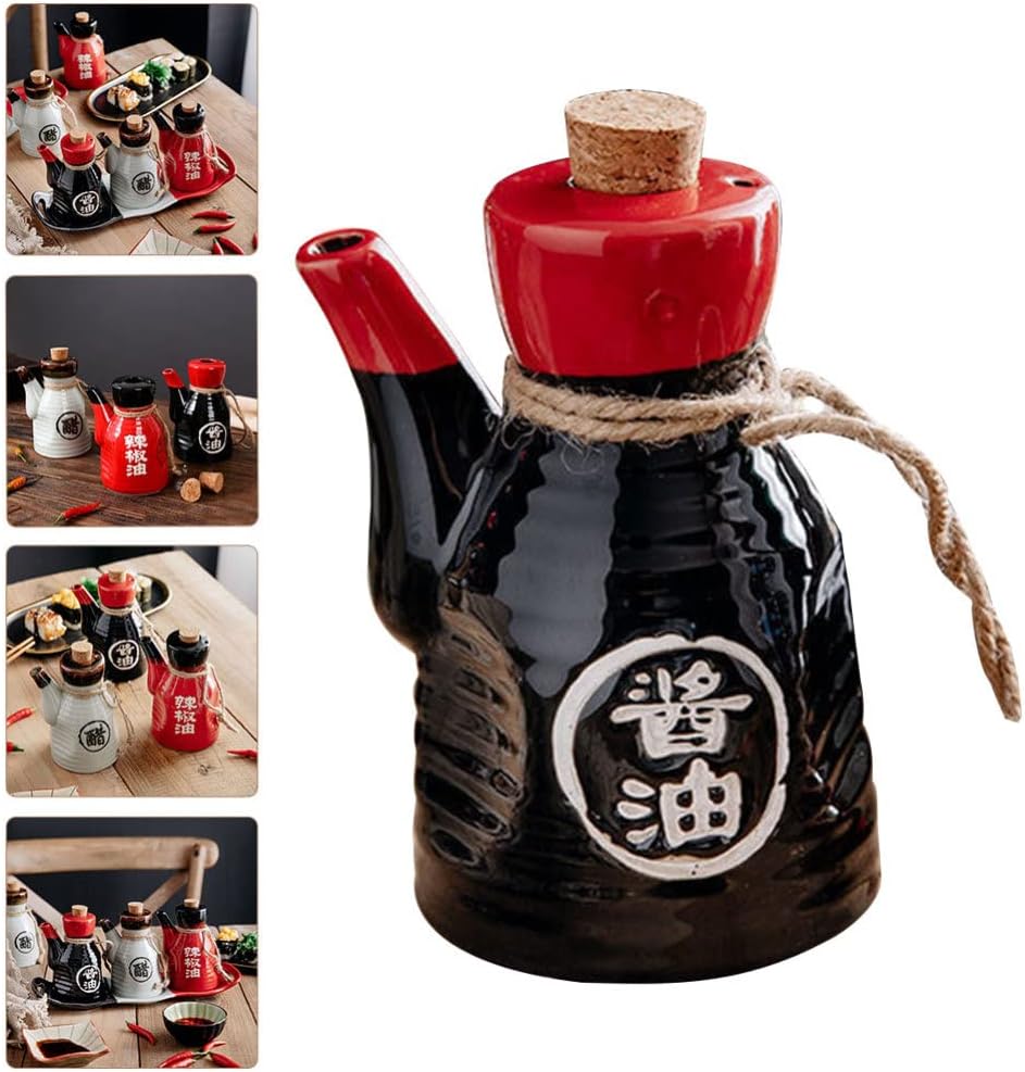 Hemoton Japanese Style Ceramic Soy Sauce Bottle 7Oz Oil Dispenser Condiment Container for Home Kitchen Seasoning and Vinegar