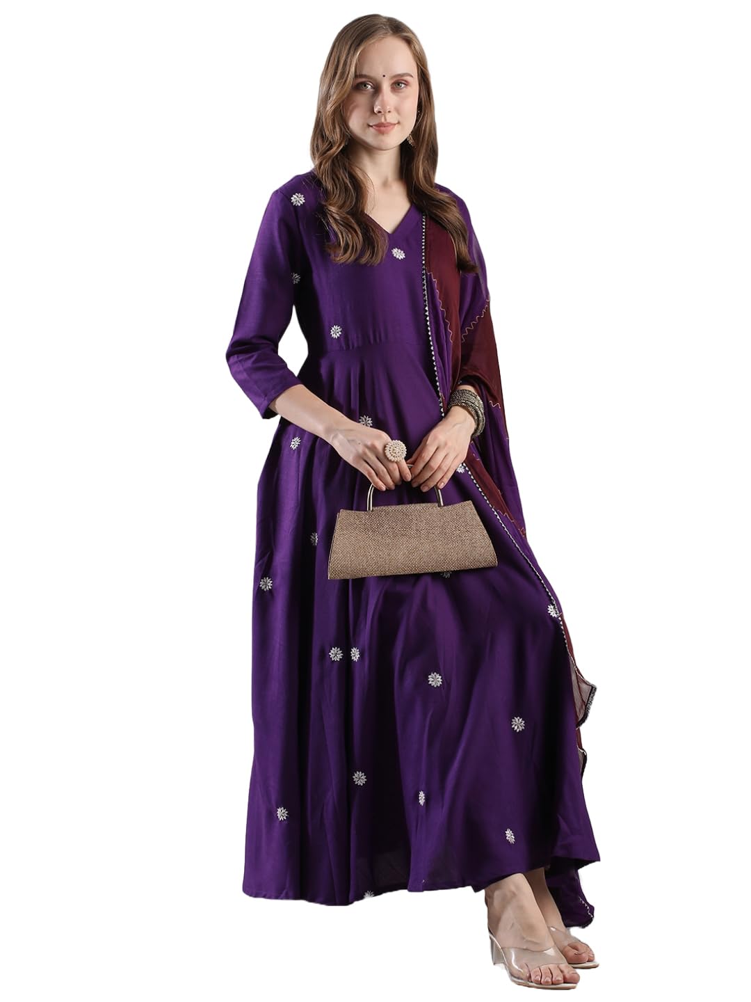 GoSriKi Women’s Rayon Blend Anarkali Embroidered Kurta with Pant & Dupatta