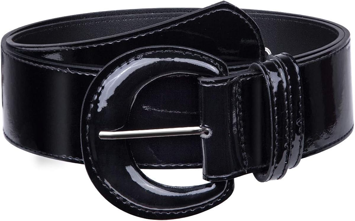 Samtree Vintage Wide Patent Leather Belt for Women, Chunky Buckle