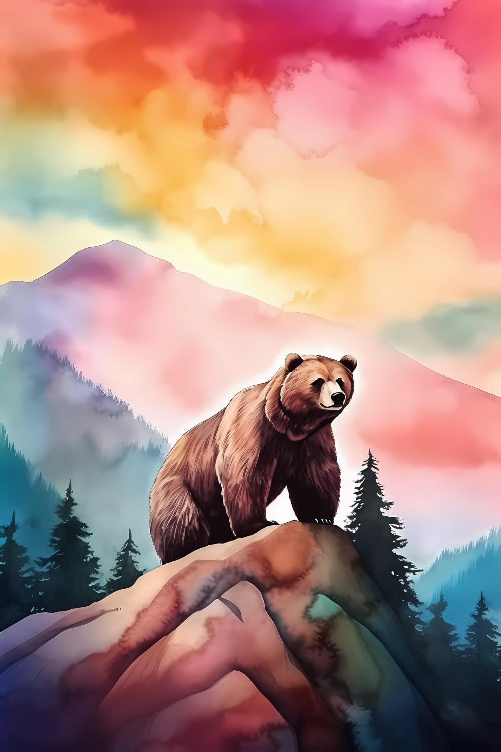 CUEAEAD Watercolor Bear Diamond Painting Kits for Adults - Wild Animal 5D Full Drill Round Diamond Art Kits Diamond Dots Paintings with Diamonds Gem Art Picture Crafts Home Decor 20x30 inch