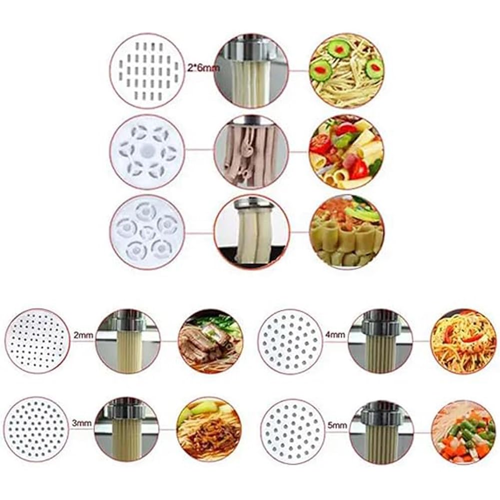 Máquina for hacer pasta manual de acero inoxidable, máquina compacta for hacer fideos con 7 moldes de prensado, máquina comercial for prensar fideos a presión manual, base en forma de U, for el hogar