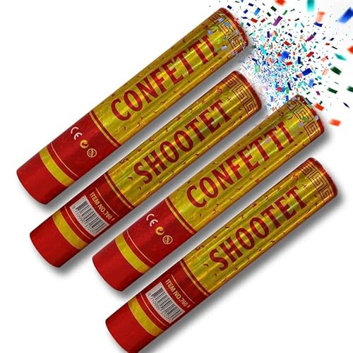 Giant Confetti Shooter Cannon – 4Pcs Party Popper Confetti Shooter Biodegradable Compressed Air Party Poppers 20CM, Big Burst for Weddings, Birthdays, Celebrations,Baby Shower & Events