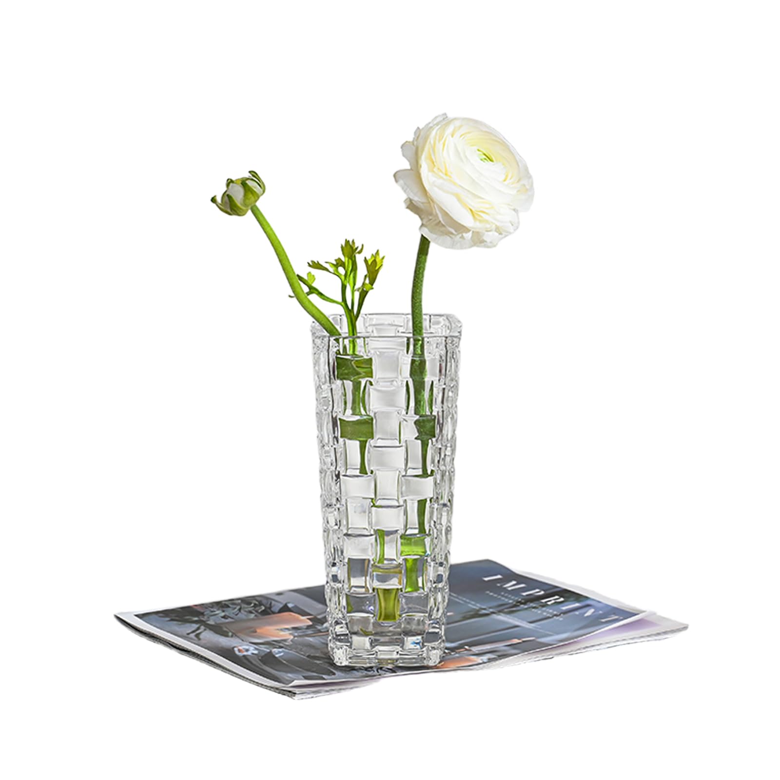 Innjoii - Clear Glass Flower Vase Rectangle 15cm Square Embossed Small Vase for Flowers Plant Terrarium Candle Holder Water Glasses for Wedding Centerpiece