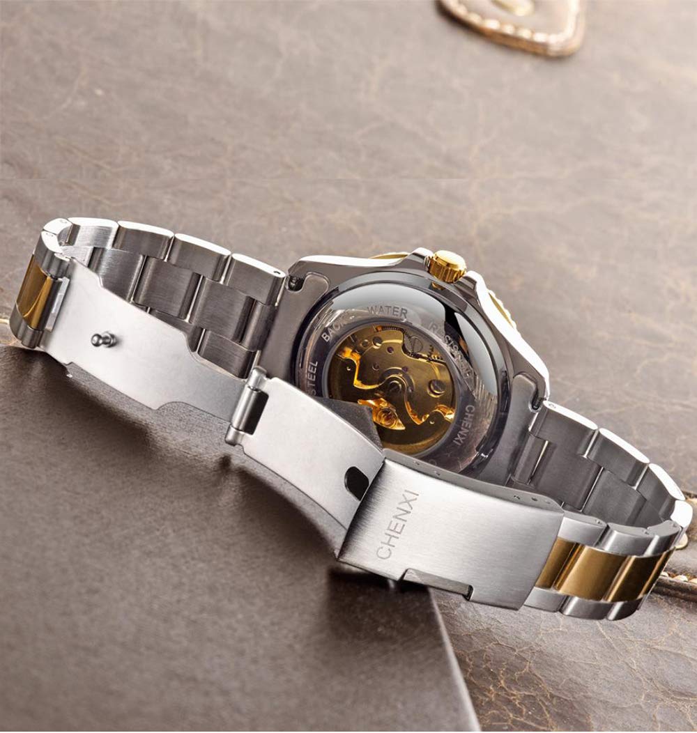 MASTOP Orologio da polso analogico da uomo, di lusso, meccanico, a carica automatica, in acciaio inox, classico, da lavoro, impermeabile