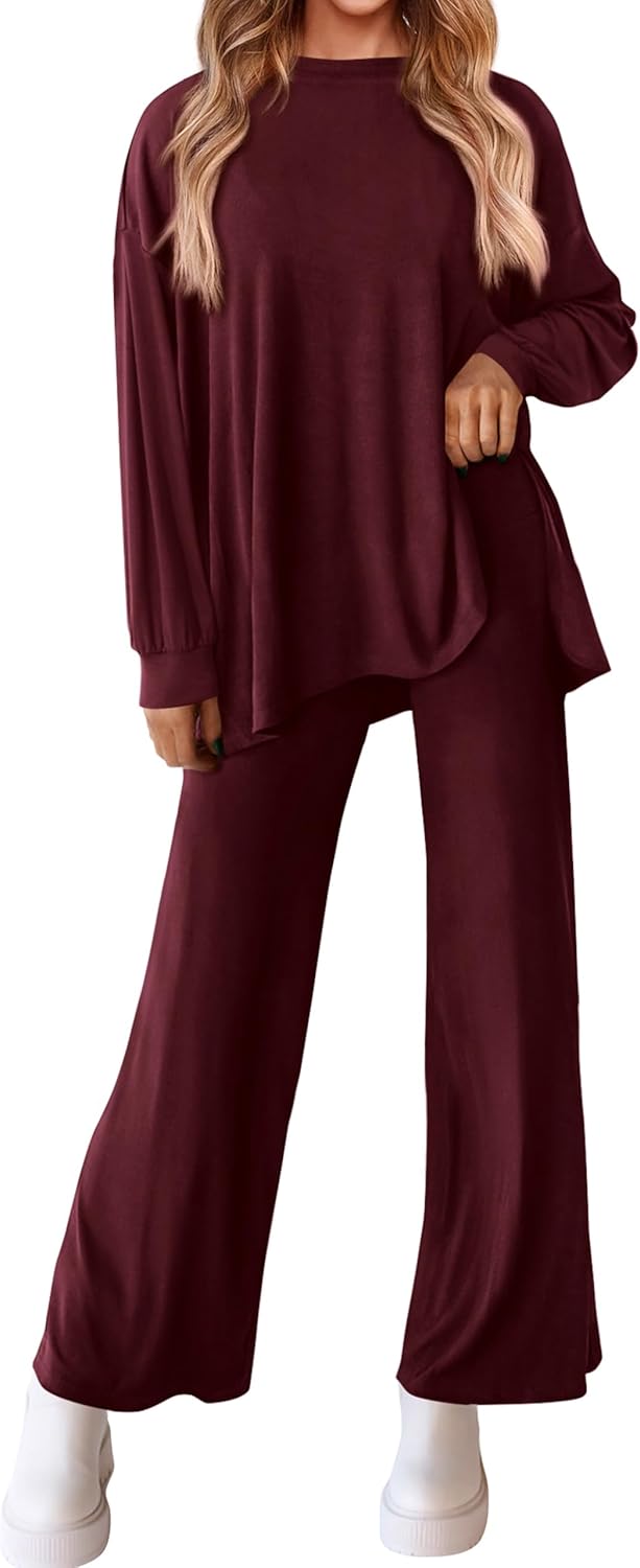 PRETTYGARDEN Womens 2 Piece Outfits Crewneck Long Sleeve Pullover Tops Wide Leg Long Pants Casual Lounge Set Travel Tracksuit - Image 2