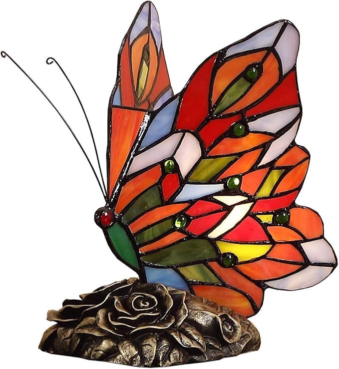 zahab Tifany Stained Glass Style Butterfly Table Lamp Colorful Vintage Look Bedside Desk Lamp Night Light for Living Room Bderoom-image-25