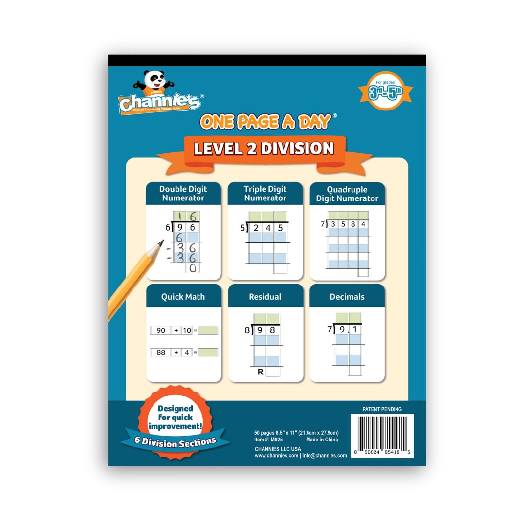 Channie's Close The Gap Upper Level Math Workbook Bundle – 5 Übungsbücher für Multiplikation, Brüche und Division – Farbcodierte Blöcke für ordentliche, ausgerichtete Mathematik – Elementarstufen