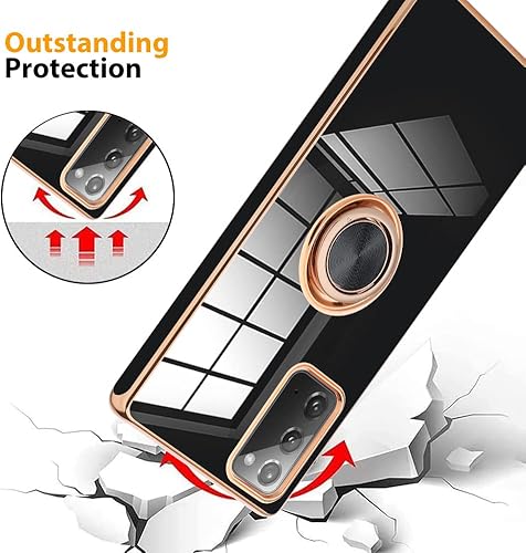 Miniatura 4 de KANGHAR Compatible con Samsung Galaxy Note 20 Funda para mujeres y niñas de 6.7 pulgadas, chapado integrado con rotación 360 de anillo magnético