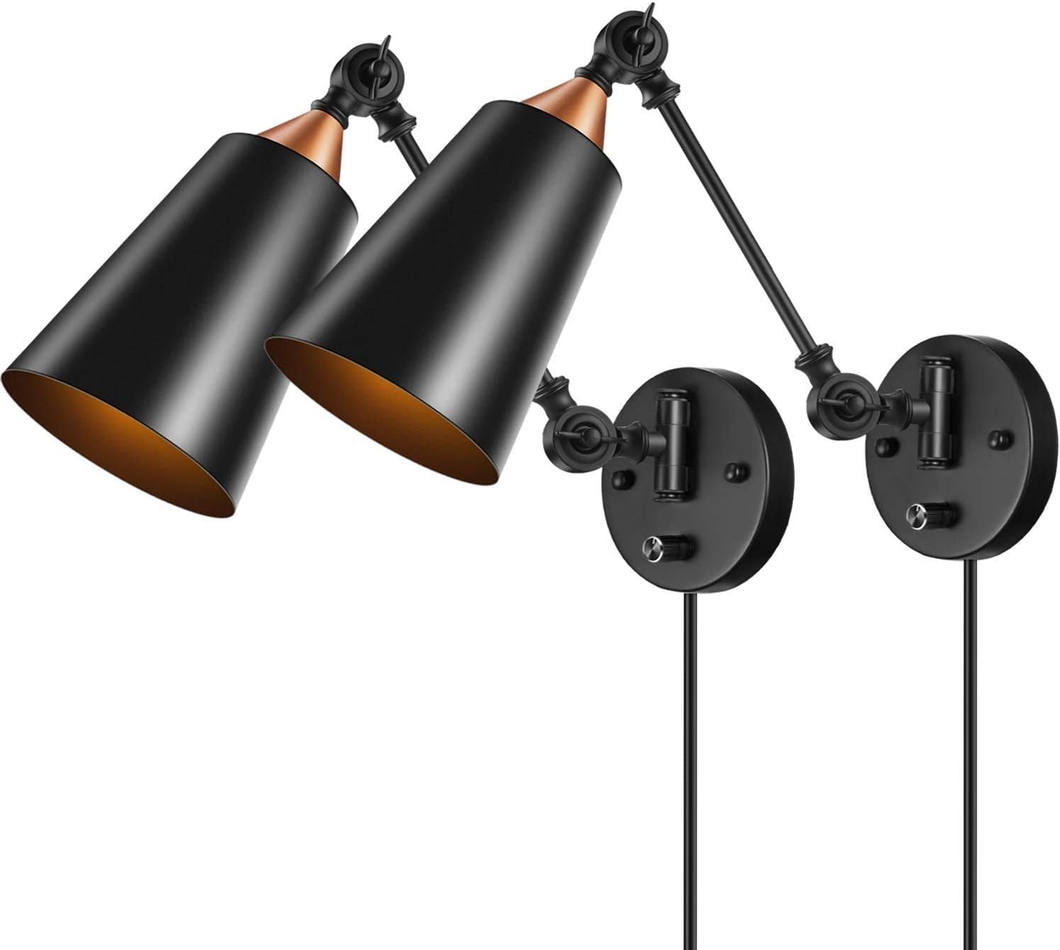 Elibbren Vintage Plug in Wall Sconce 2 Pack, Industrial Edison Wall Light with 5.9FT Plug in Cord with On Off Switch, Rustic Vanity Bedroom Swing Arm Wall Light Fixtures