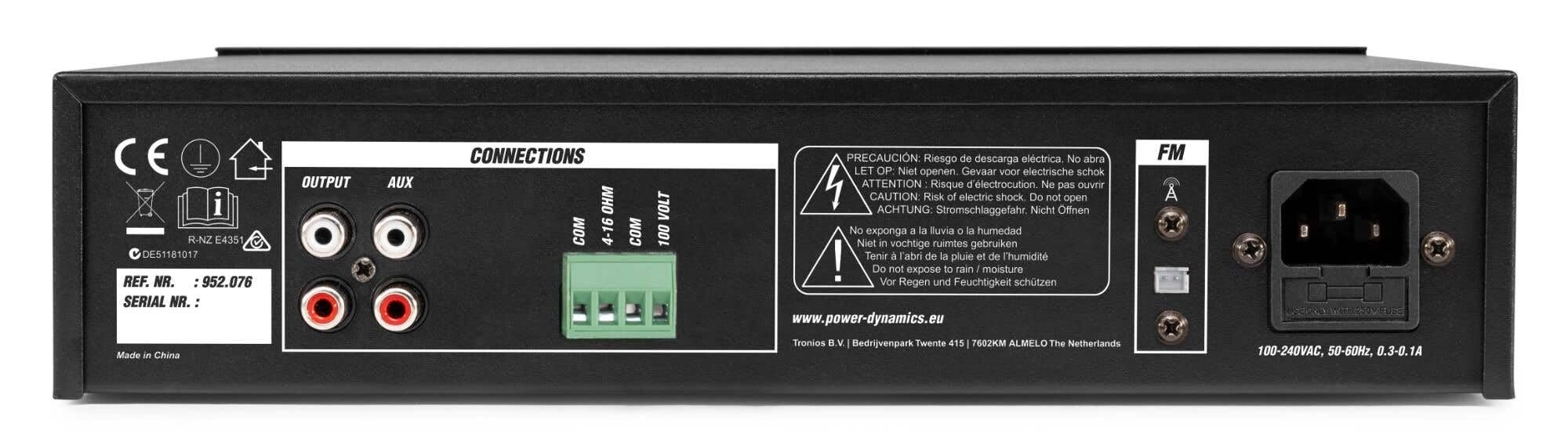 Power Dynamics 4X BHW30BK Hornlautsprecher mit PDM25 25W Verstärker Bluetooth, Mischpult-Funktion, 100V Beschallungsanlage inkl. Kabel, Outdoor, für Gastronomie – Schwarz
