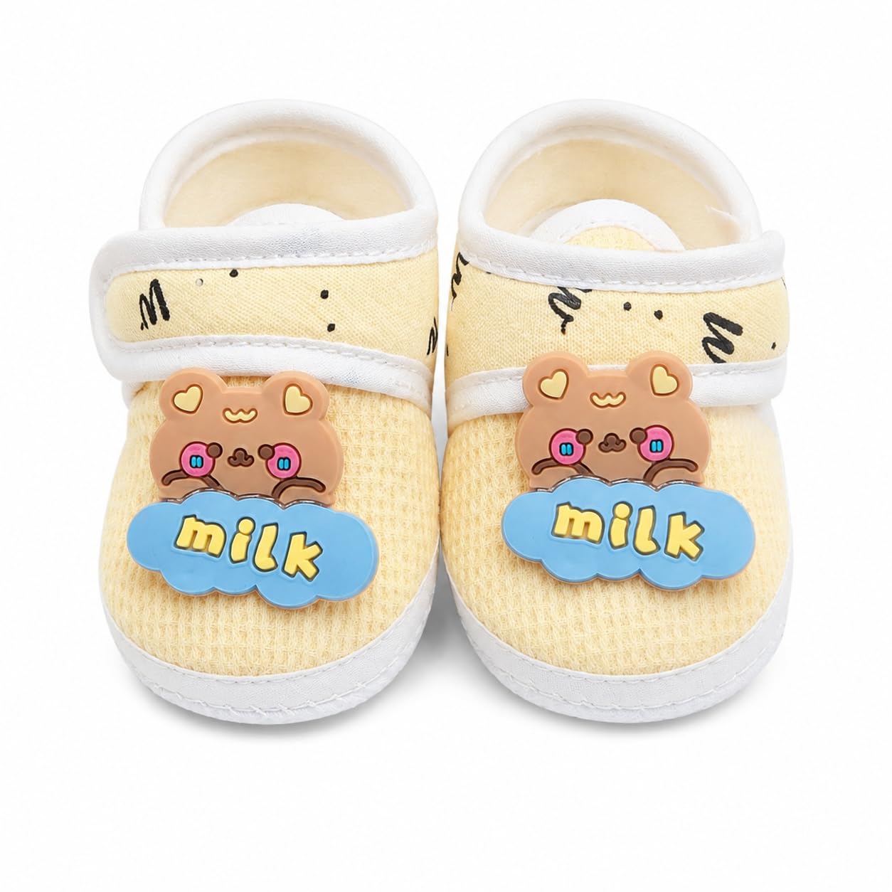 Soft Cotton Baby First Walker Shoes, Cute Bear Cartoon Booties, Anti-Slip Lightweight Infant Crib Shoes for Newborn Boys & Girls White-image-45