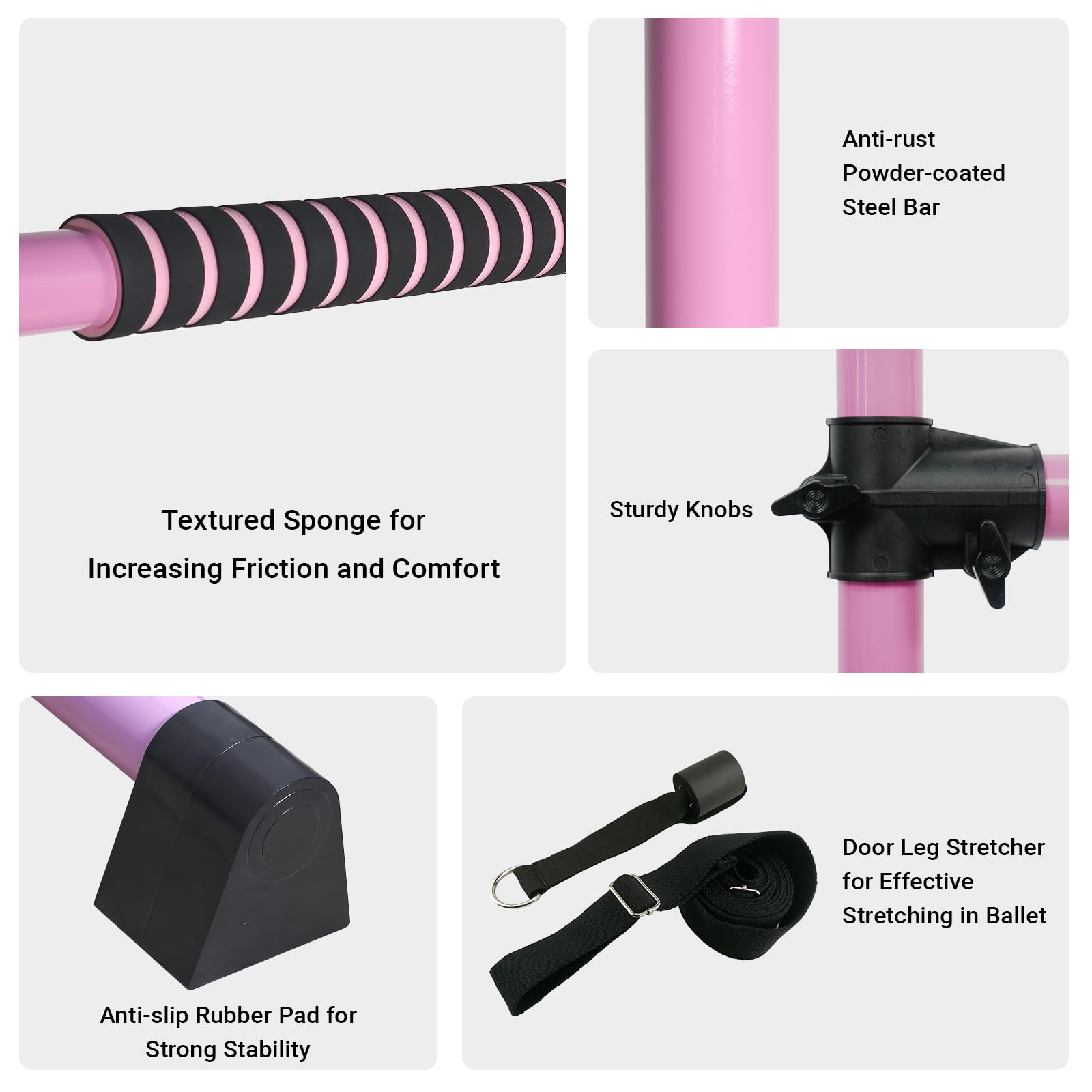 Li Fitness Steel Ballet Barre with Carry Bag and Door Leg Stretcher, 120cm Freestanding Double Ballet Bar, Adjustable and Portable Ballet Barre for Home, Stretch Dance Bar for Kids & Adults