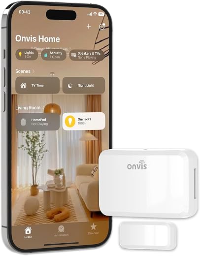 Onvis Smart Door &amp; Window Sensor, Thread-Enabled HomeKit Contact Sensor, Bluetooth Wireless Low Energy , Home Automation, ...