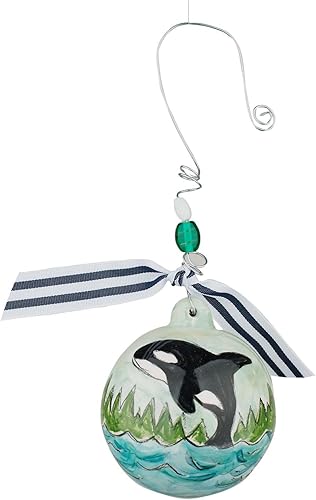 Glory Haus Oso negro en las montañas pintadas a mano bola de cerámica adornos de Navidad – Decoración de árbol con temática natural