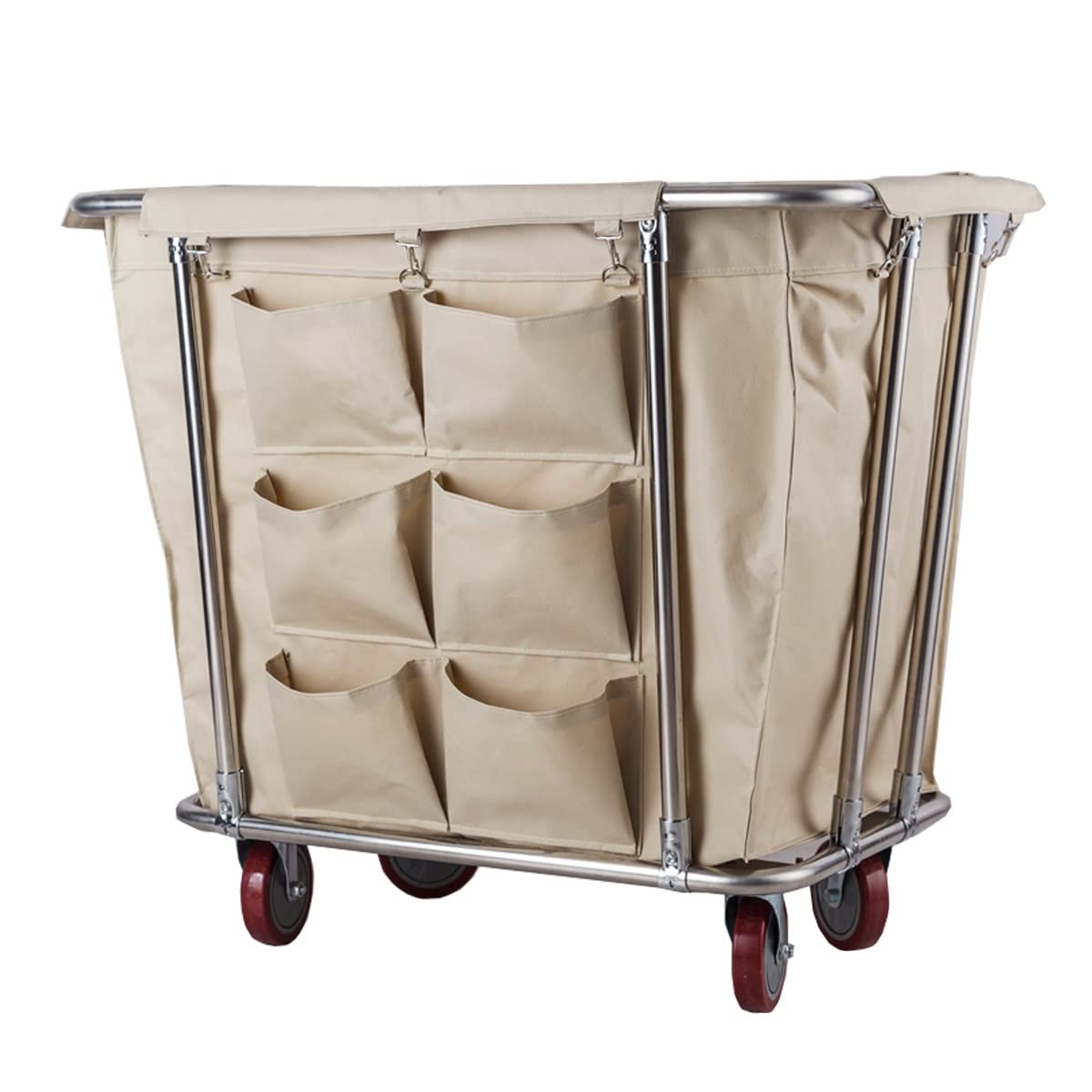 JYBNBBE Heavy Duty Rolling Laundry Cart with Wheels Commercial Stainless Steel Laundry Trolley 400L Large Capacity Basket Removable Bags for Easy Transport and nization,Beige-B
