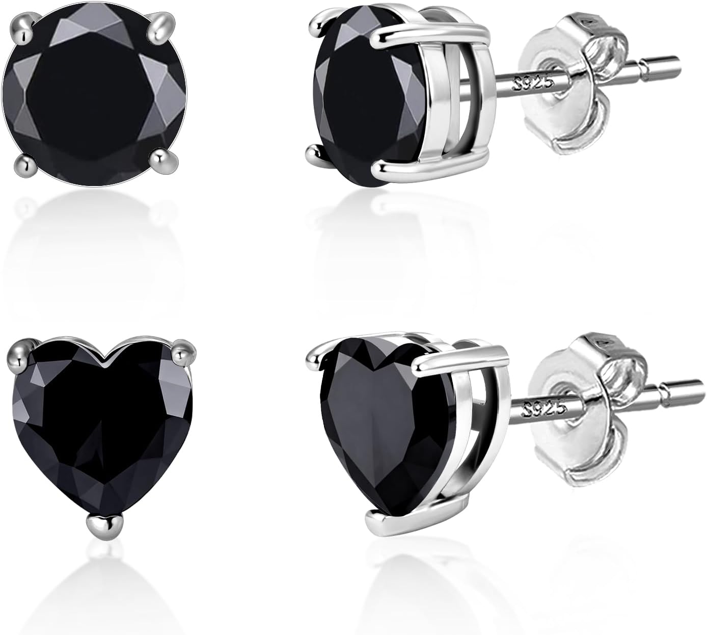 ALEXCRAFT Small Gold Stud Earrings - 6 Pairs Cute Heart Studs for Women - Cubic Zirconia - Hypoallergenic - Pack