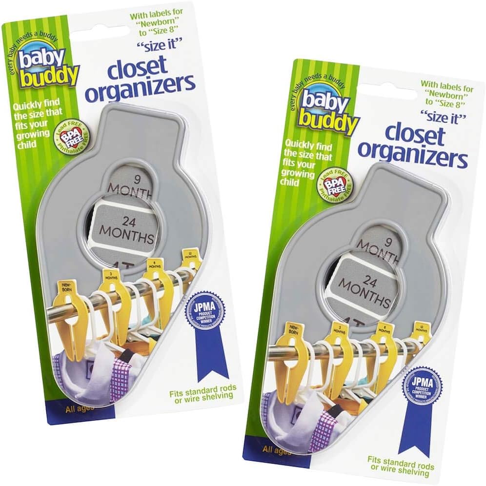 Size-It Closet Organizers By Baby Buddy - Baby Clothes Closet Dividers – Nursery Clothing Organization for Babies and Kids, Newborn Up to Size 8, Clothes Divider for Closet, Gray, 5 Count (Pack of 3)