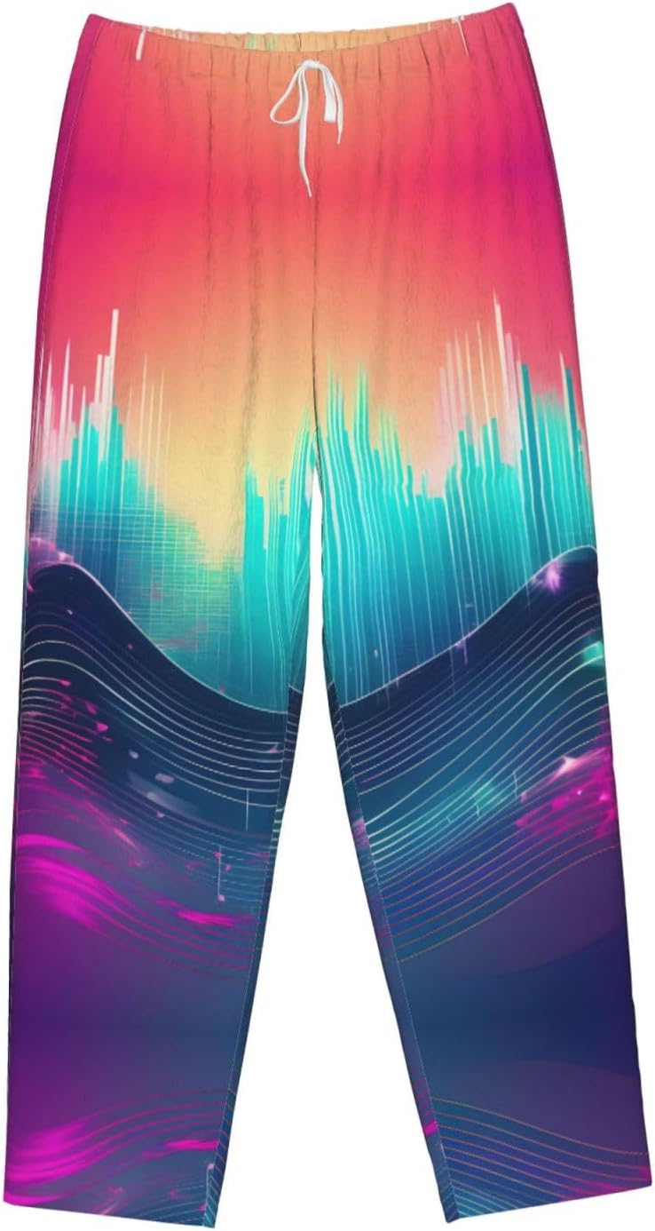 Cool Music Sound Wave Print Cozy Christmas Pajama Pants,Flannel Pajama Bottoms,Cater To Various Body Types