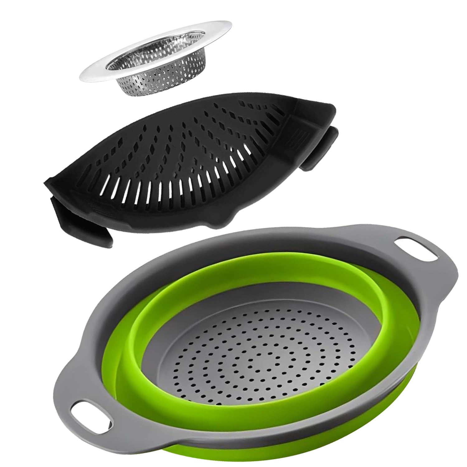 XinM 3-Piece Collapsible Strainer Set - Foldable Colander, Sink Basket & Clip-On Strainer For Pasta, Veggies & Fruits - View #2