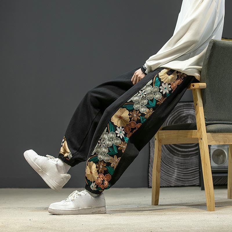 Sarouel homme rétro brodé chinois ample de mi-saison - 7