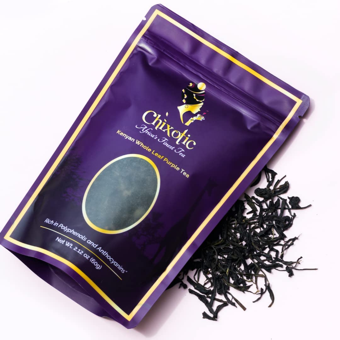 Chixotic Kenyan Purple Tea, Rare Whole Leaf Loose Leaf, Low Caffeine, Antioxidant-Rich, Smooth Flavor, 60g