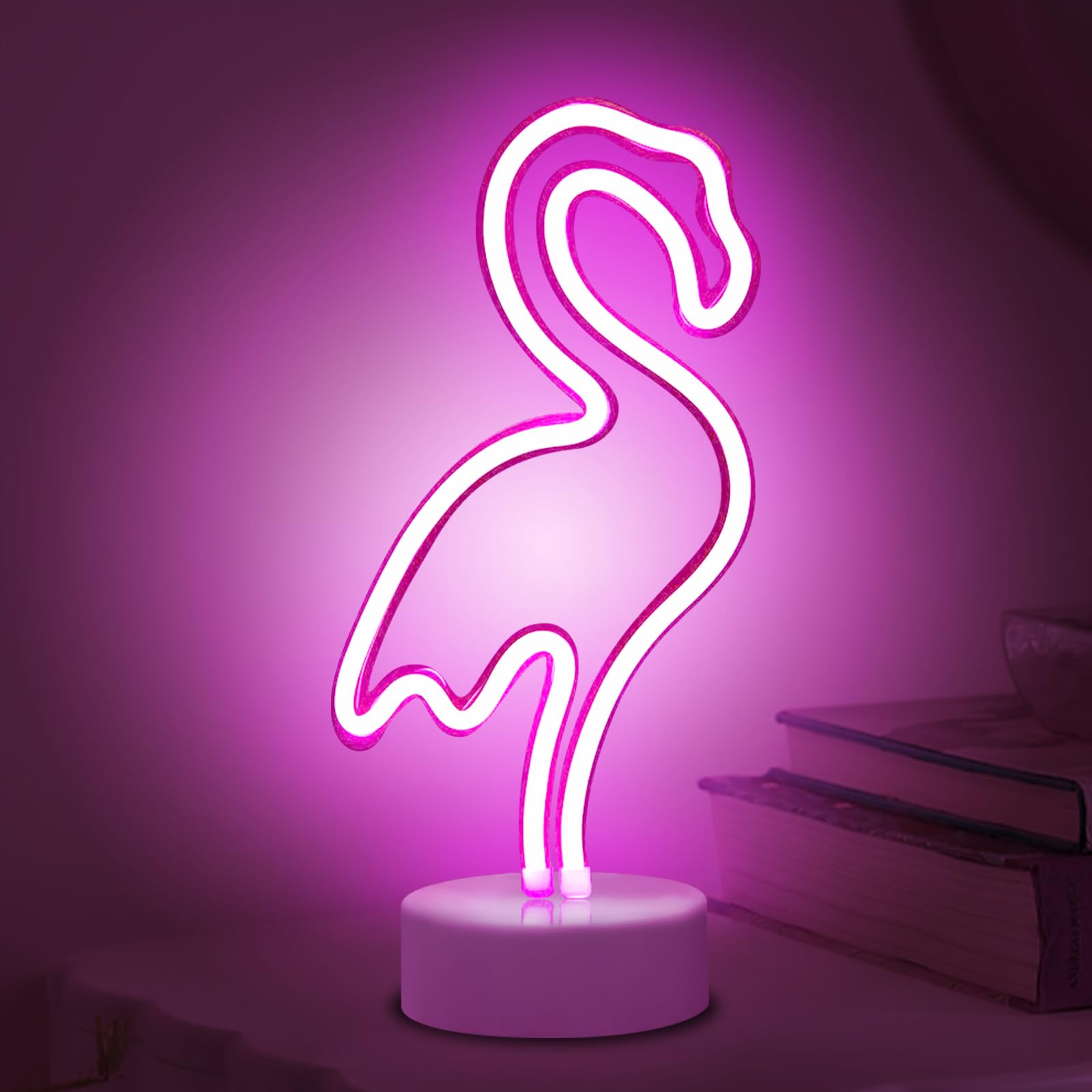 ALEENFOON Light Signs LED Neon Light Room Decor Night Lights Battery Powered and USB Operated Indoor Lighting Bedside and Table Lamps for Bedroom Christmas Party Bar (Pink Flamingo)