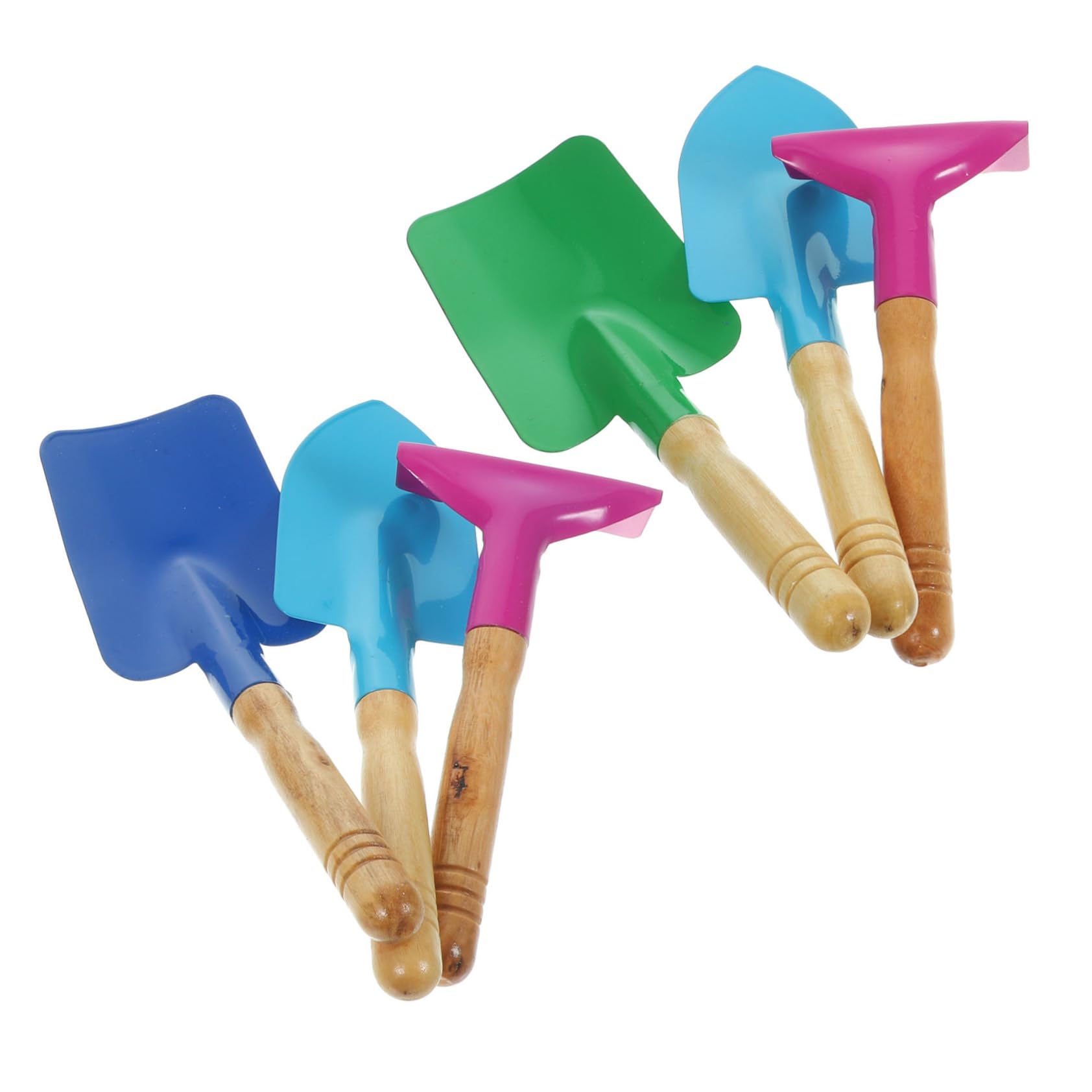 TOBBOMEY 6pc Kids Garden Tool Set Sand Shovel Trowel Rake Wooden Handles Kids Garden Tools for Boys Girls