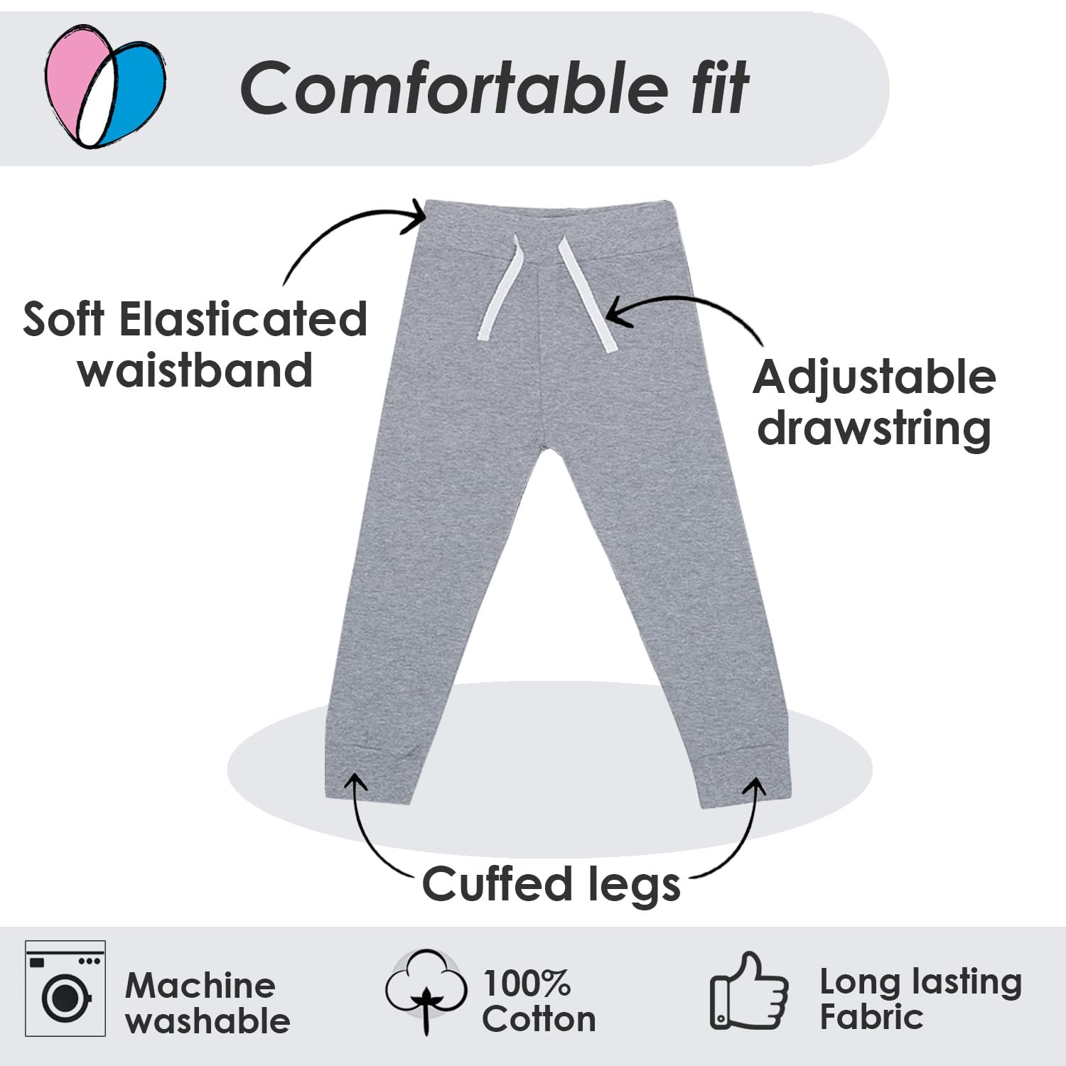 Lovjoy Pantalon de Jogging Bébés Jeunes Enfants - Lot de 3 ou 5 Couleurs - 1-4 Ans - Qualité Confort 100% Coton Robuste - Ceinture Elastiquée + Cordon Réglable