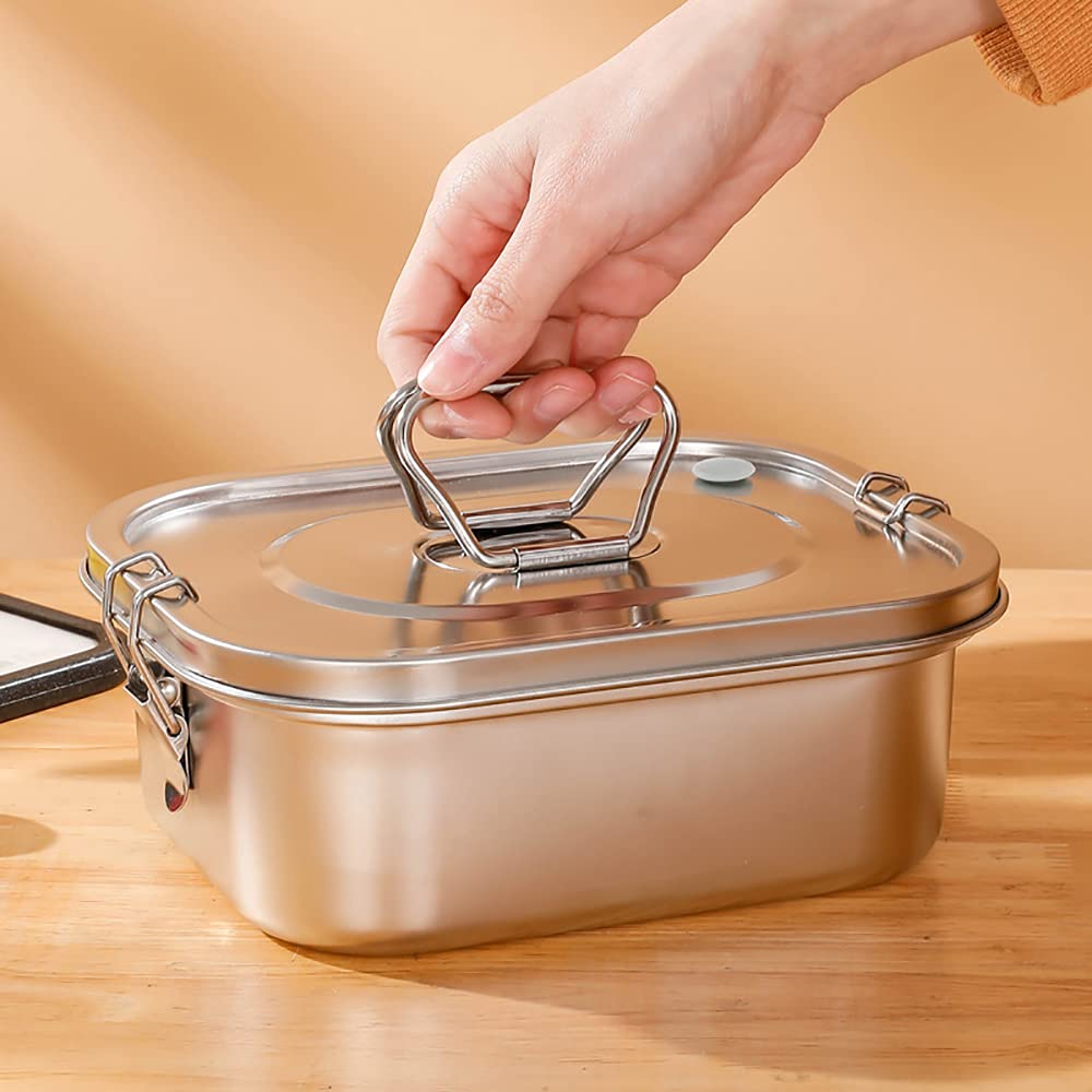 Fiambrera Sellada De Acero Inoxidable, Fiambrera Cuadrada De Doble Capa con 2 Compartimentos, Se Puede Calentar con Horno Microondas Y Cocina De Inducción