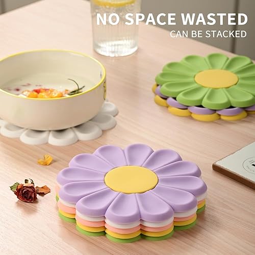 Miniatura 8 de Salvamanteles Daisy para ollas y platos calientes, 6.7 pulgadas, redondos, flexibles, de silicona, soportes calientes, posavasos antideslizantes,