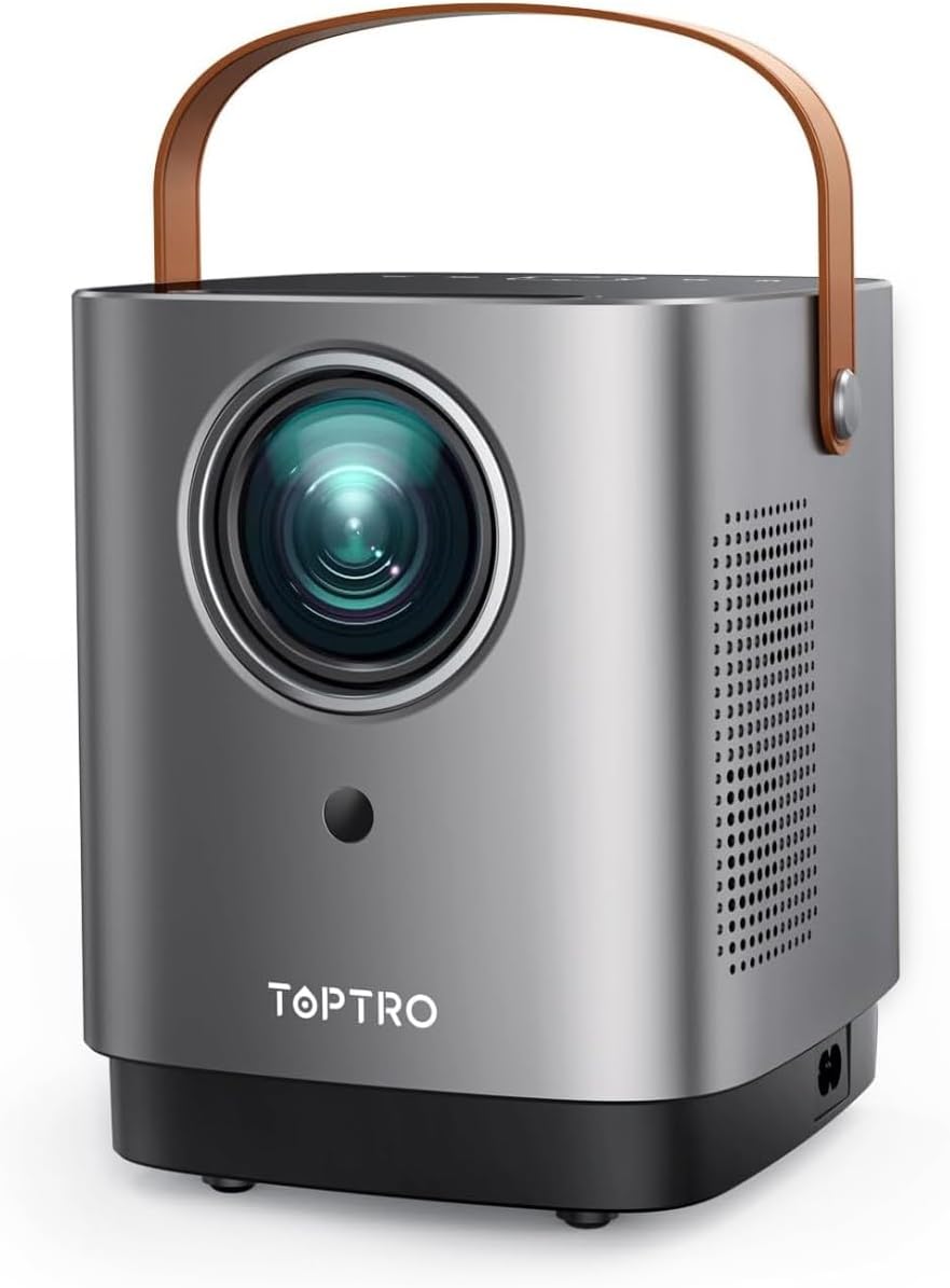 [Unique Handle Design] 2025 Upgrade Mini Projector with 5G WiFi and Bluetooth, TOPTRO Portable 1080P Projector with Touch Screen, Dual 6W Speakers, Zoom Function, Movie Projector for iOS/Android/PS5