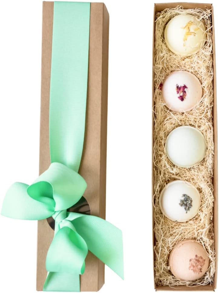 The Little Flower Soap Co Bath Bomb Gift Set of 5 in Macaron box Handmade natural bath bombs mothers day gift ideas for her