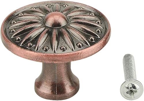 Miniatura 6 de Perillas de gabinete antiguas con diseño floral rojo mate y herrajes para cajones y puertas, redondas, estilo vintage, tiradores de 1.378in de