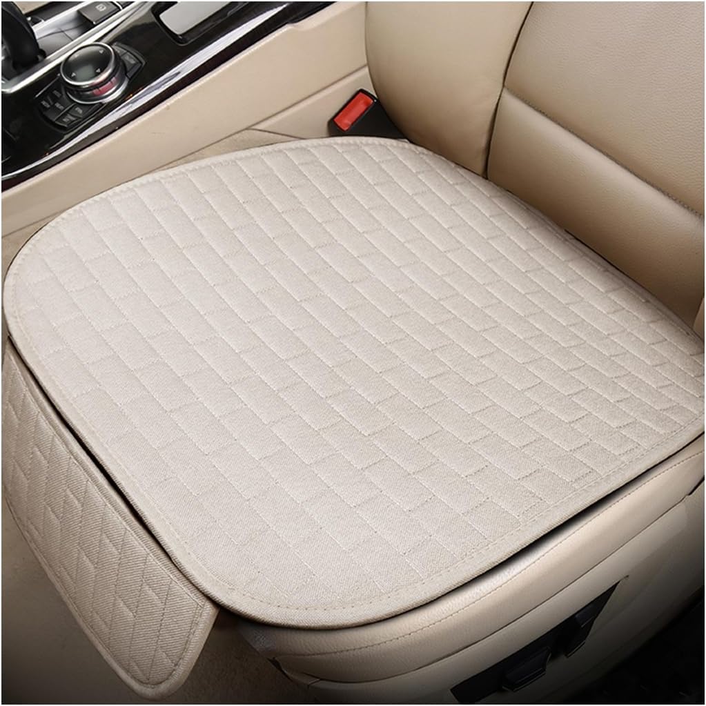 Car Seat Cover for Front Seats, Comfortable Linen Seats Cushion Pad Mat with Storage Pockets, Anti-Slip Breathable Bottom Front Seat Cover Protector for SUV Truck Van (Beige)