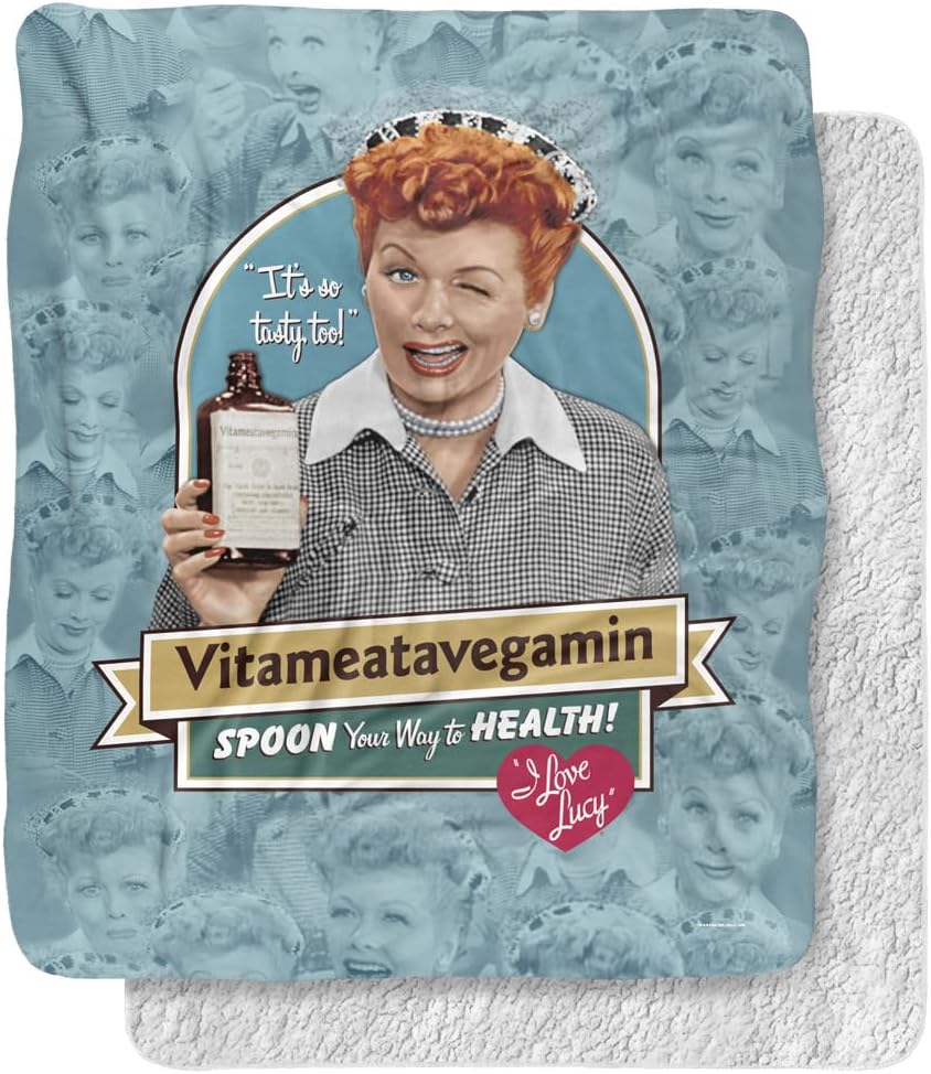 I Love Lucy Blanket, 60"x80", Vitameatavegamin Silky Touch Sherpa Back Super Soft Throw Blanket