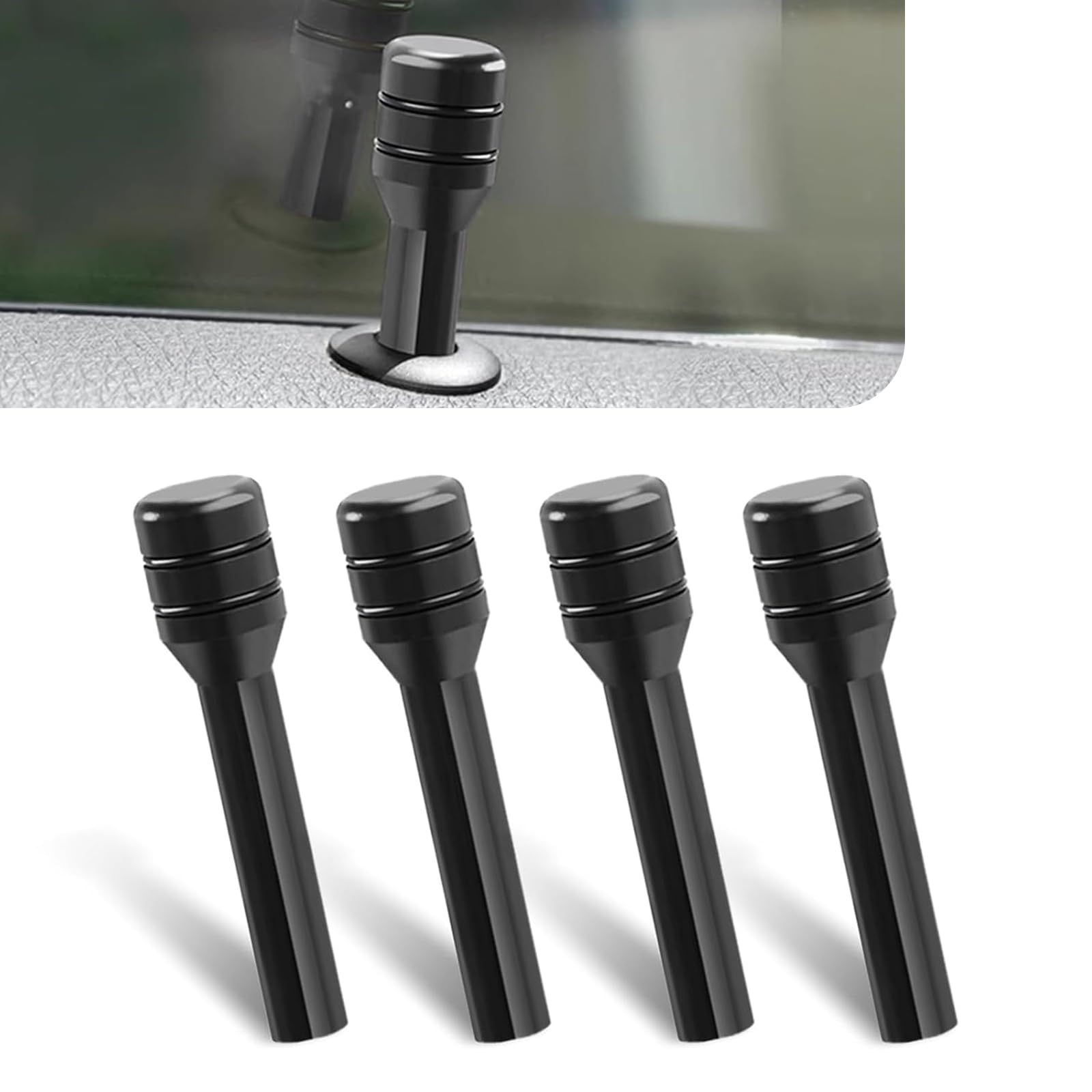 4 PCS Car Door Lock Knobs, 0.47" x 1.93" Aluminum Alloy Inner Door Lock Pull Pins, Automotive Inner Door Pull Pins Decor, Suitable for Most Cars SUVs Accessory (Black)
