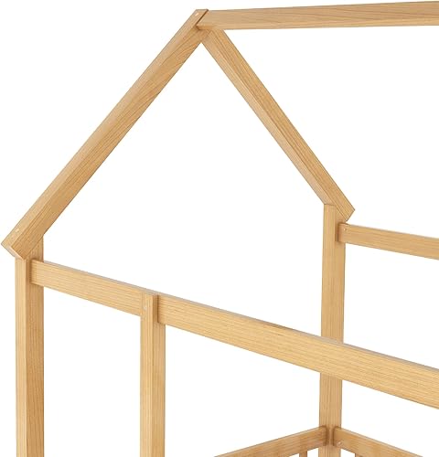 Miniatura 118 de Bellemave Cama Montessori de madera con valla y techo para niños, marco de cama individual para niños, niñas (individual, blanco)