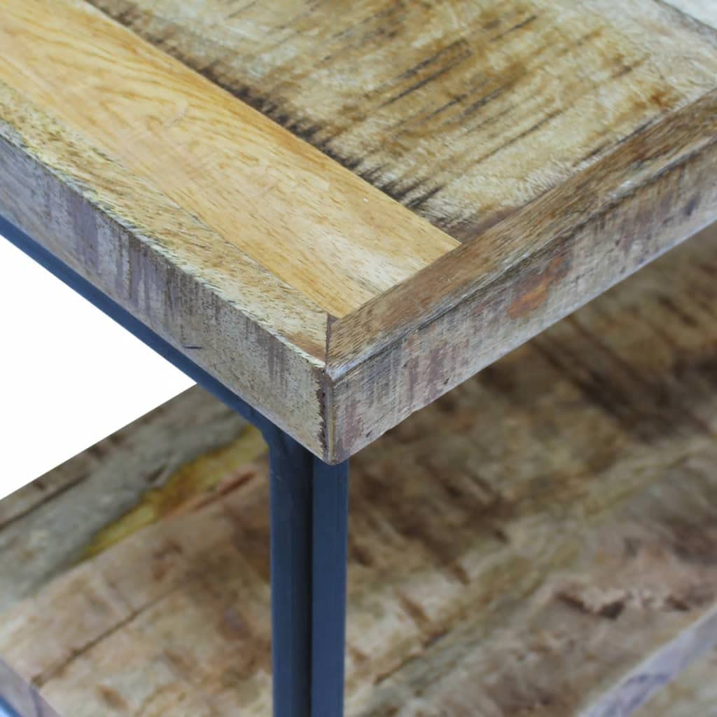 Scrivania industriale in legno di mango massiccio con struttura in acciaio, 110 x 50 x 76 cm, scrivania per computer con due scomparti per lato per libri e blocchi appunti