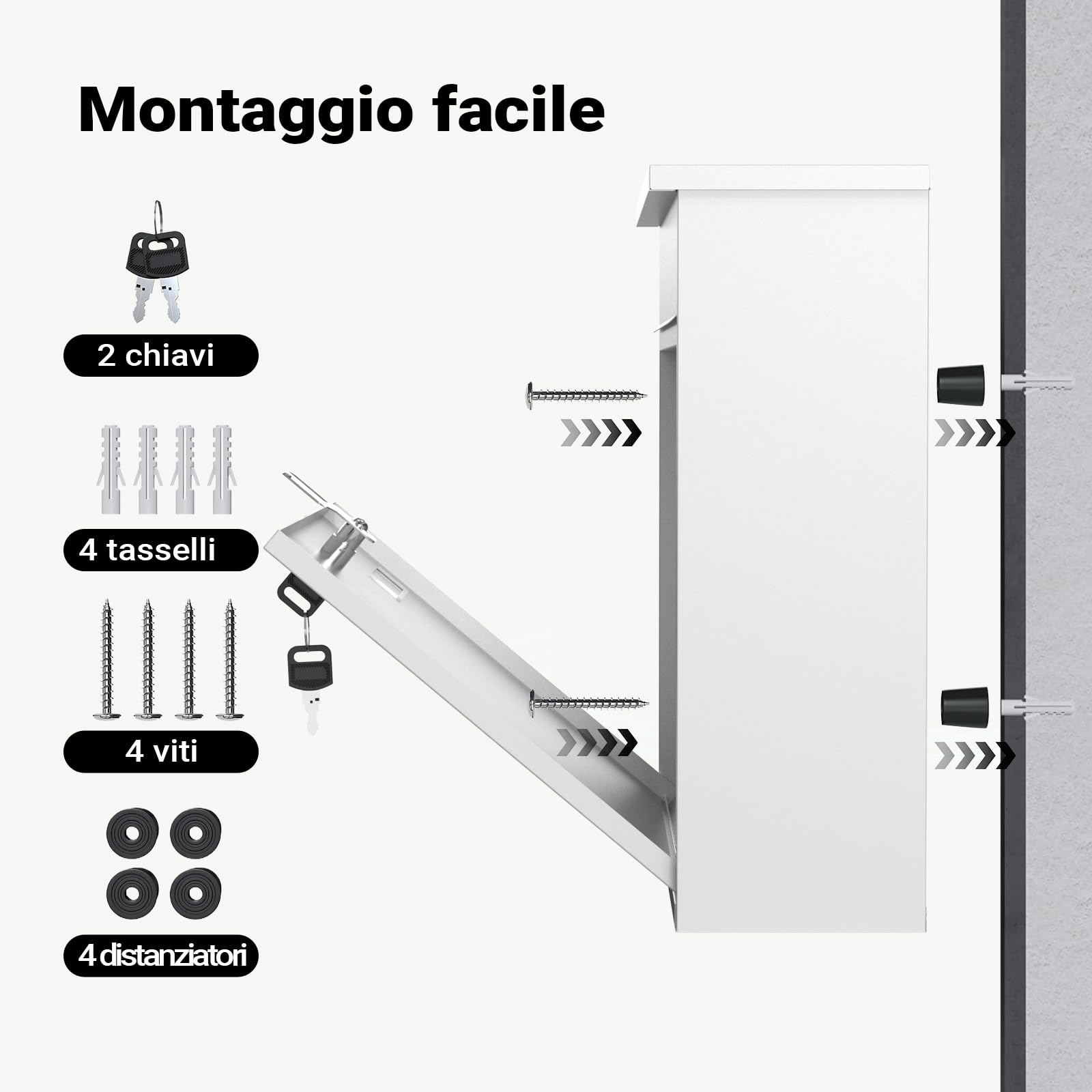 Wiltec Cassetta postale singola V12 in acciaio verniciato a polvere grigio con finestrelle e vetrino portanome