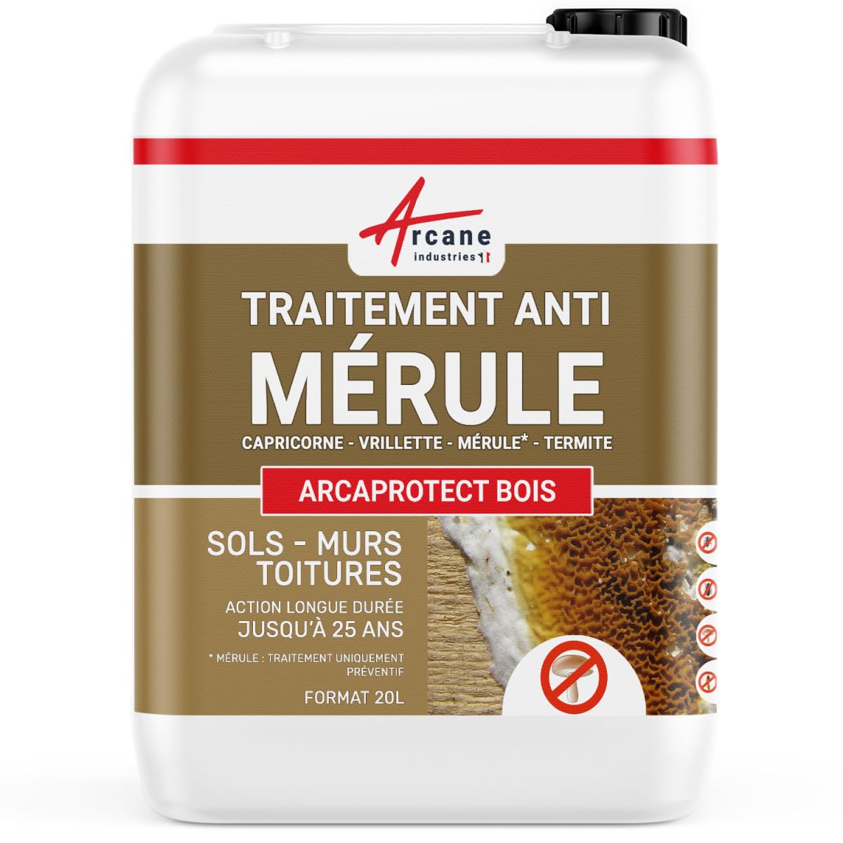 Traitement mérule, produit extérieur ou intérieur - 20 L - ARCANE INDUSTRIES