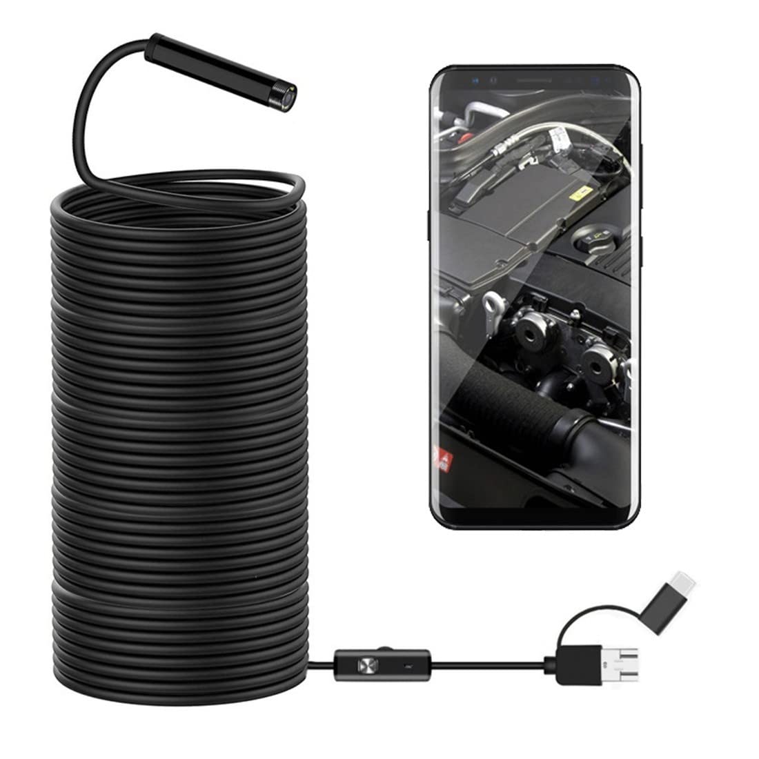 15m Underwater Camera, 8mm 1200P HD Industrial Pipeline USB/Micro USB/Type-C 3-in-1 Endoscope, Inspection Camera With 8 LED Lights, Semi-Rigid Cable, IP67 Waterproof Camera