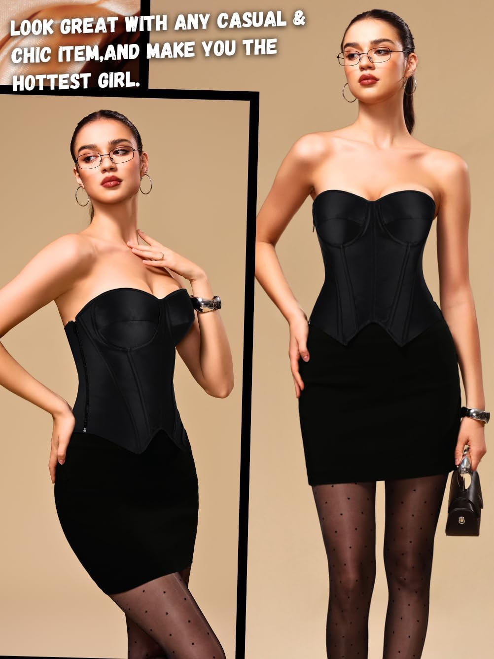 Corset Top for Women, Sexy Lace Up Overbust Bustier, Strapless Zipper Side Tops, Office Club Going Out Outfits - Image 4