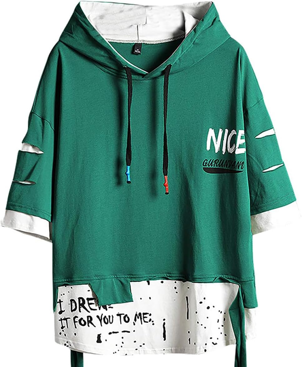 Men's Summer Short Sleeve Hoodie, Loose Fit, Stylish Kuwait Ubuy